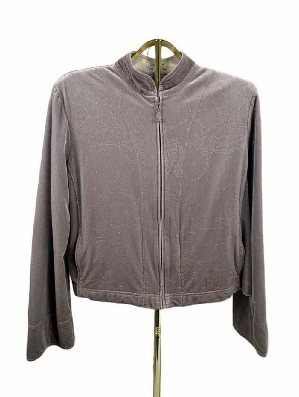 St. John by Marie Gray Velour Jacket Gray Paisley Size large